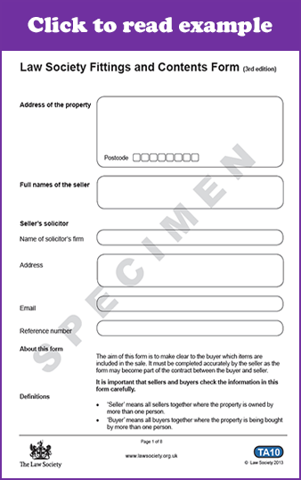 TA10 Law Society Fittings and Contents Form
